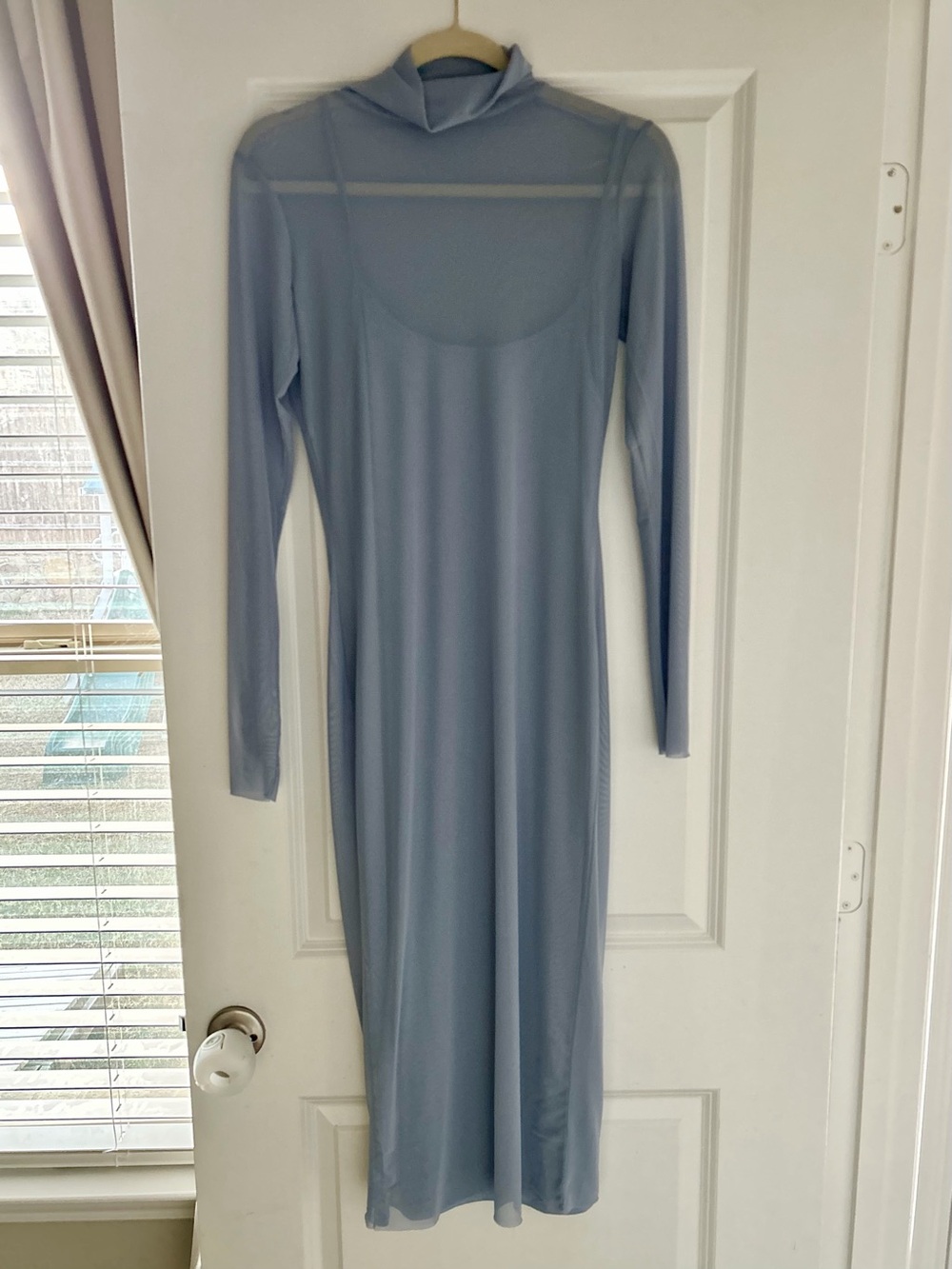 Pinkblush Maternity Light Blue Long Sleeve Midi Dress with Mock Neck
